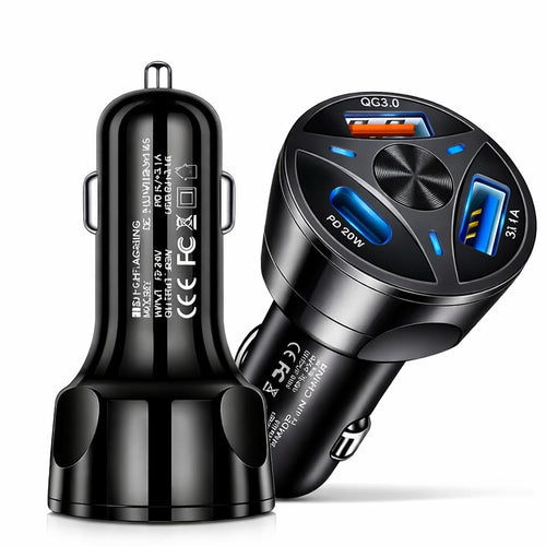 Zen-Car-View-Plus 55W Car Charger, 1× 33W Type-C PD + 2× 22W USB-A Ports, Triple Port Fast Car Charger with one 33W Type-C PD & Two 22 USB-A, Charge 3 Devices Simultaneously, for Smartphones