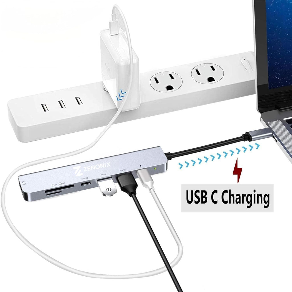 Zenonix 7-in-1 Type C- Docking Station with 4K HDMI,1xUSB 3.0, 1xUSB 2.0 & 2xTypeC 3.0 PD 100W Charging Port, SD & Micro SD Slot,for All Type C Devices- MacBook,Laptop, 6 Months Warranty
